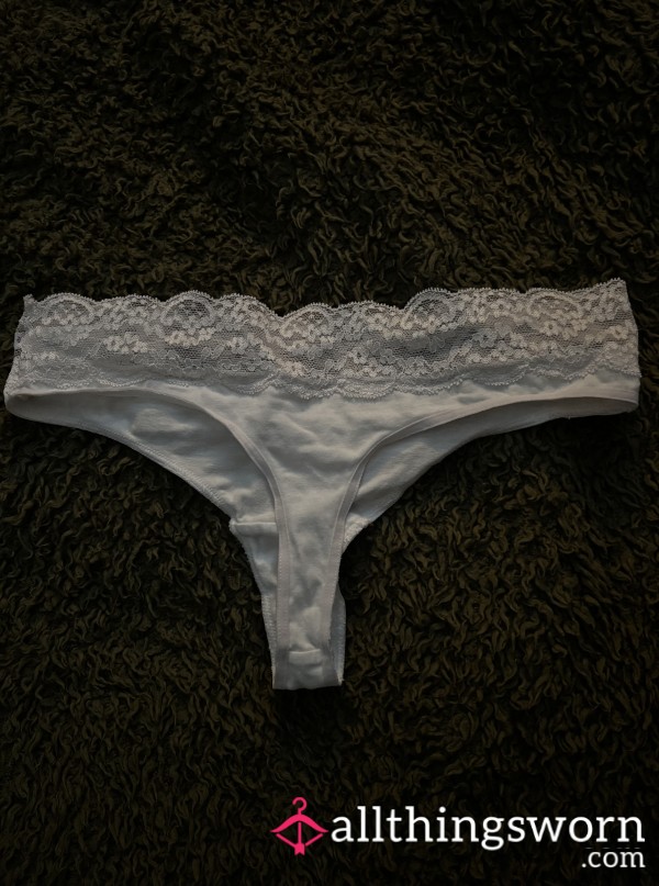 White Lace And Cotton Thong🤍