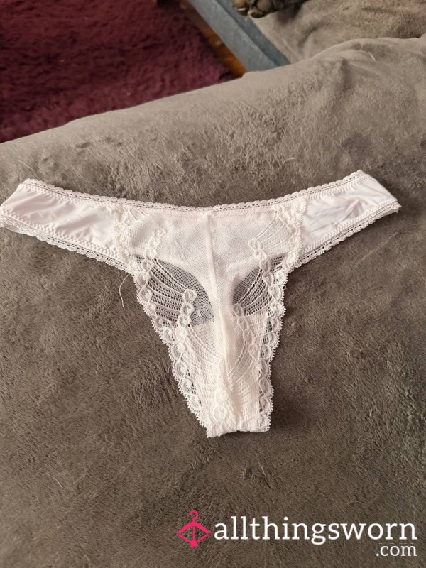White Lace And Lyrca Thong