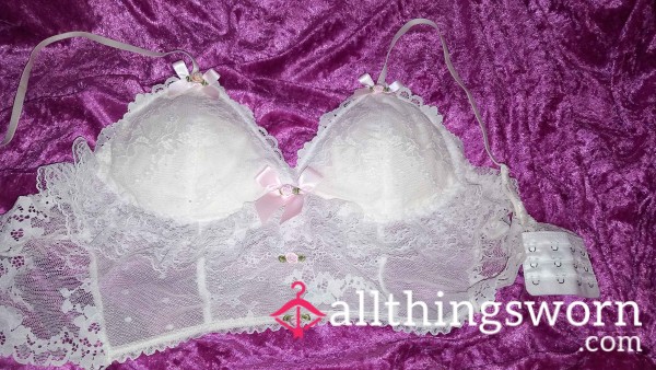 White Lace Bra Top With Pink Roses 🥀