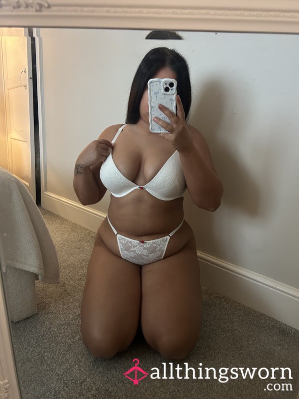 White Lace Bra+Gstring Set 48 Hours🤍