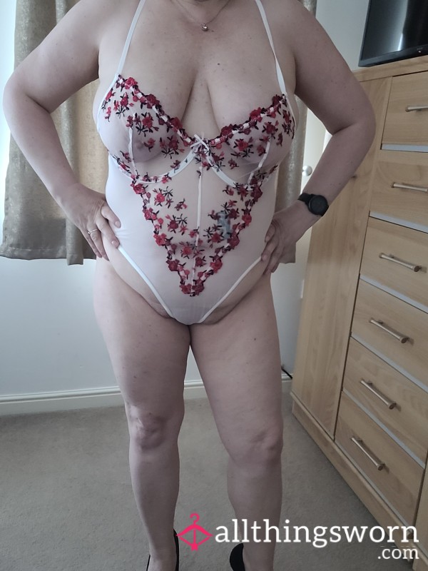 White Lace Flower Bodysuit