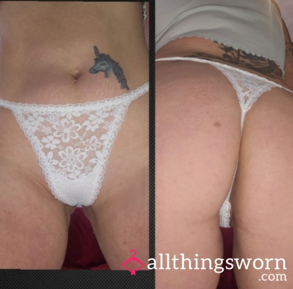 White Lace Flower Thongs 24hour Wear