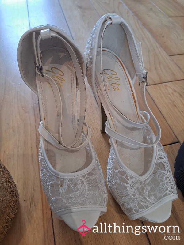 White Lace Heels Size 5