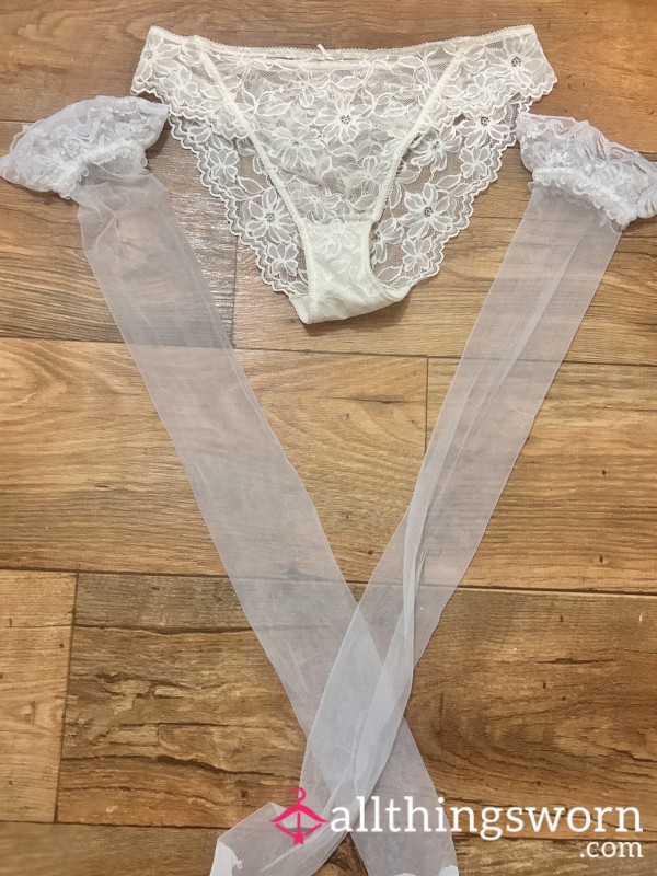 White Lace Pantie And Stocking Set