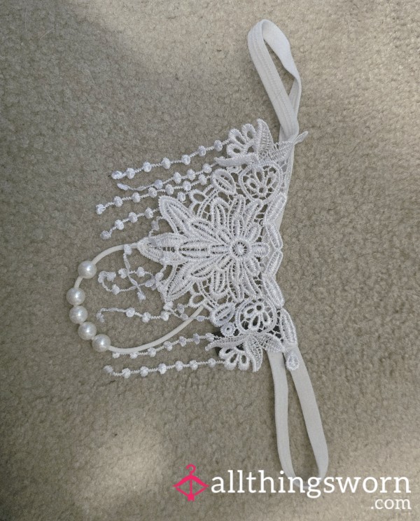 White Lace Pearl Croth Thong