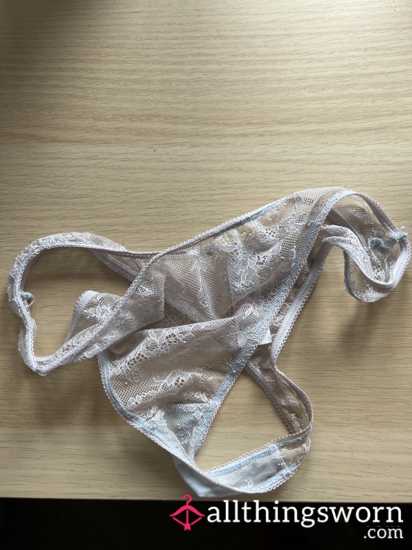 White Lace Thong - 3 Days Worn While Traveling - Soaked, Scented, & Sinful