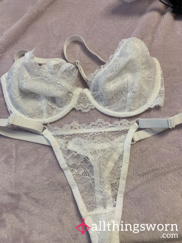 White Lace Thong And Bra