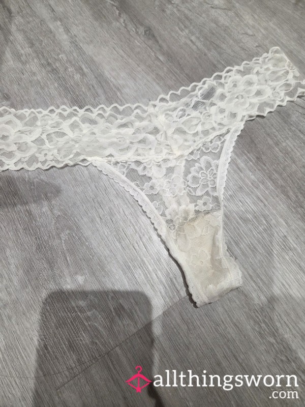 White Lace Thong Worn 24h