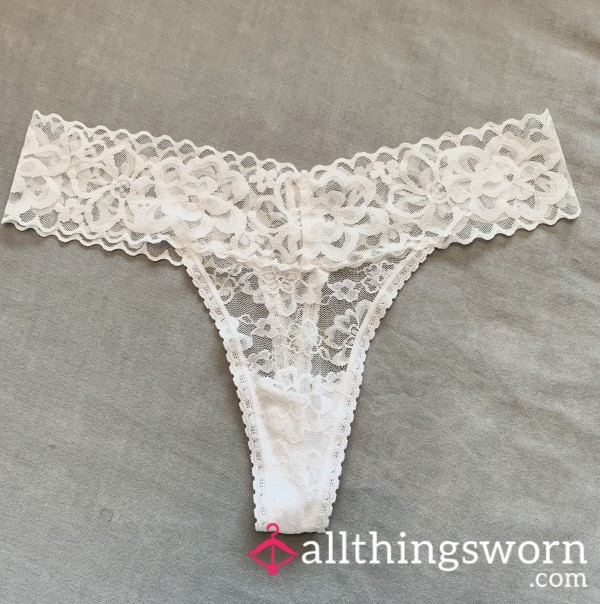 White Lace Thong, Worn, Free UK Postage