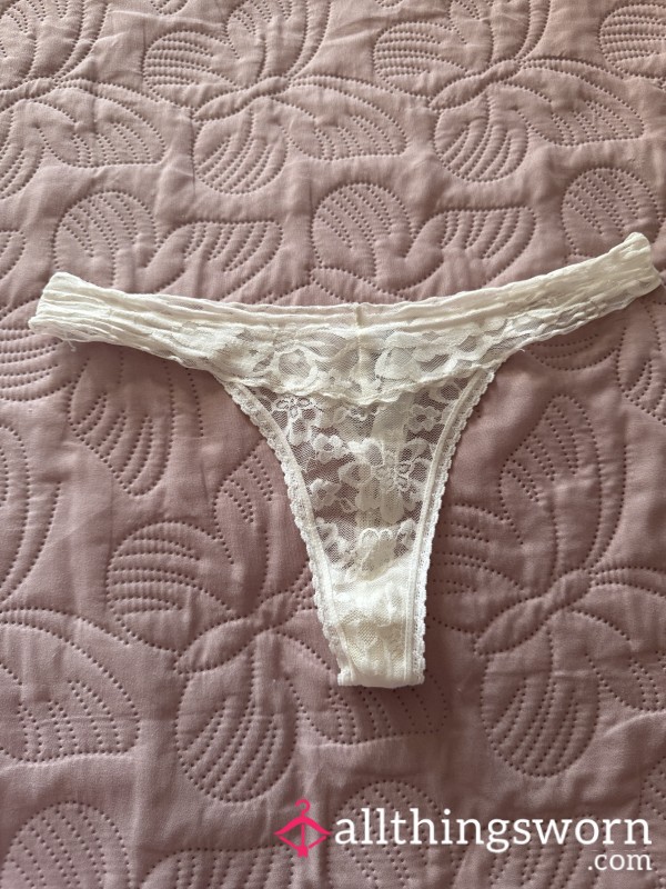 White Lace Thong Worn For Two Days Very Stained And Sweaty