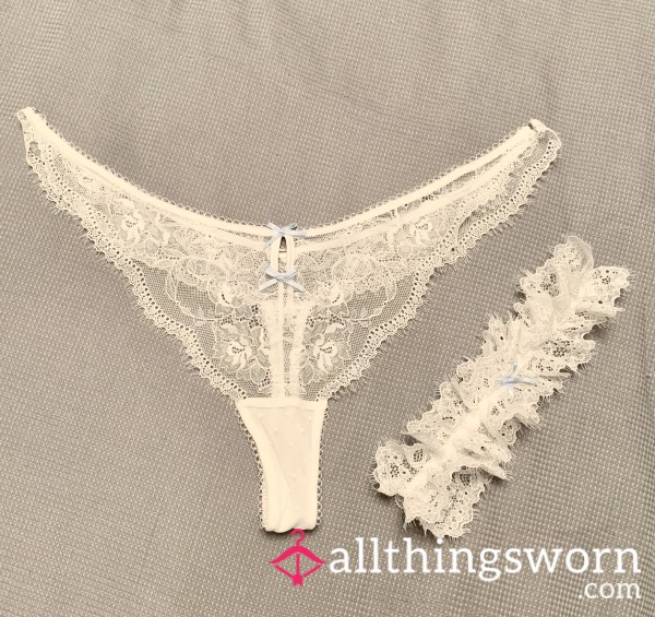 White Lace Thong And Garter, Free Postage