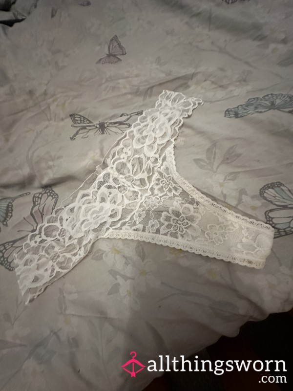 White Laced Thong