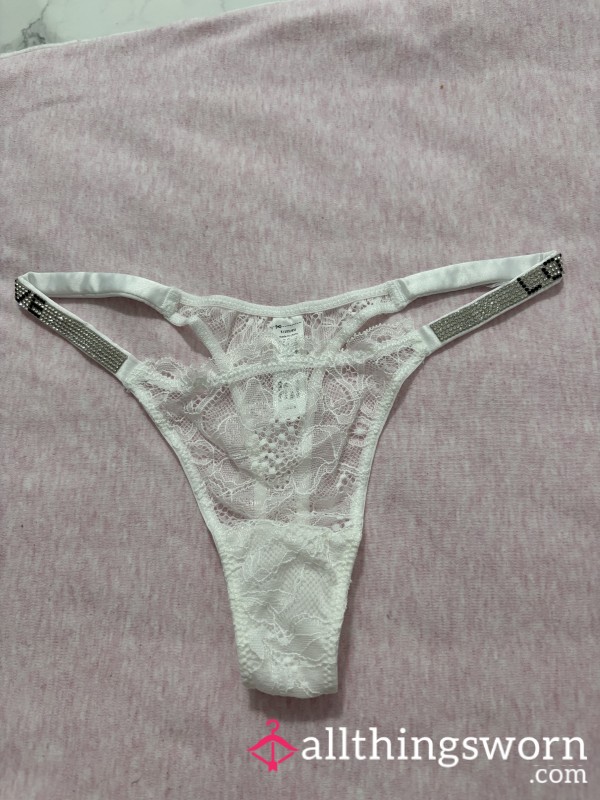 White Lacey Love Diamond Band Thong