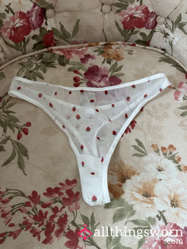 White Lacy Strawberry Thong