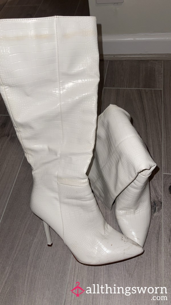 White Leather Heeled Boots 😍