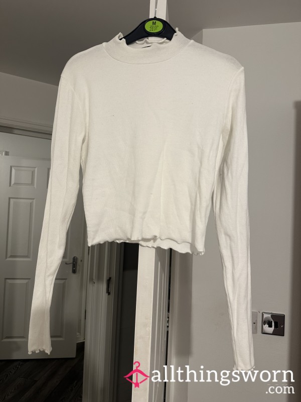 White Long Sleeved Crop Top Size 12