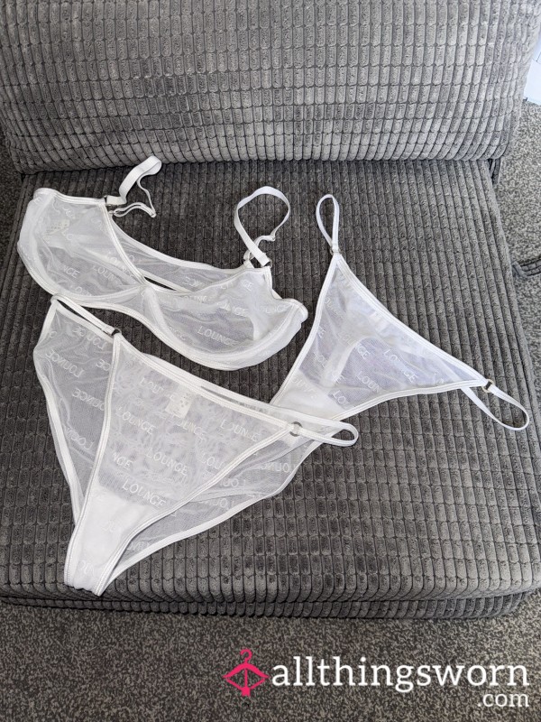 White Lounge Bralette, Thong And Pants Set🤍🤍