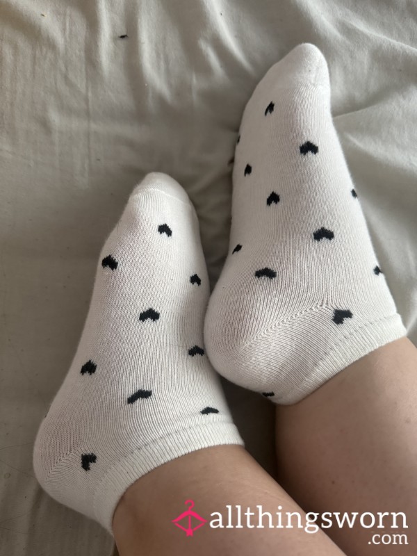 White Love Heart Trainer Socks