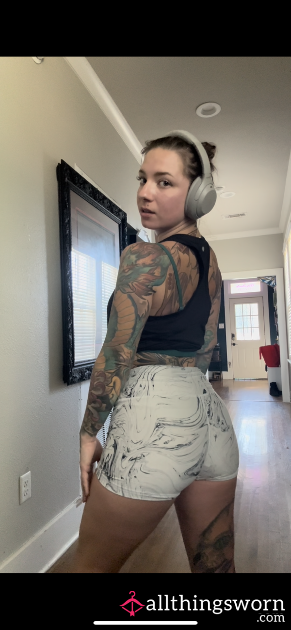 White Marbled Gym Shorts After A Run