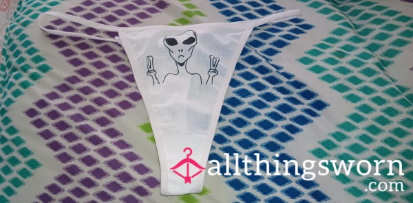 White Mesh Alien Peace Sign Thong 👽✌️ Size- L