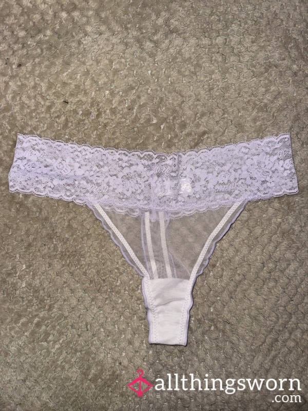 White Mesh And Lace Thong