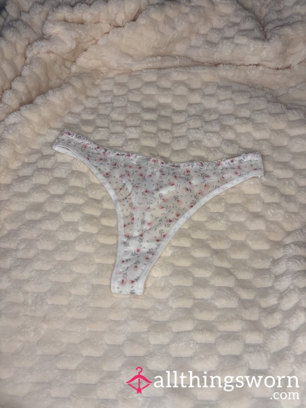 White Mesh Flor*l Thong
