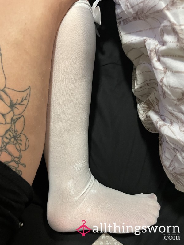 White Mesh Stockings With A Bow