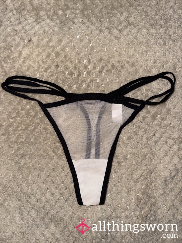 White Mesh Thong With Black Trim