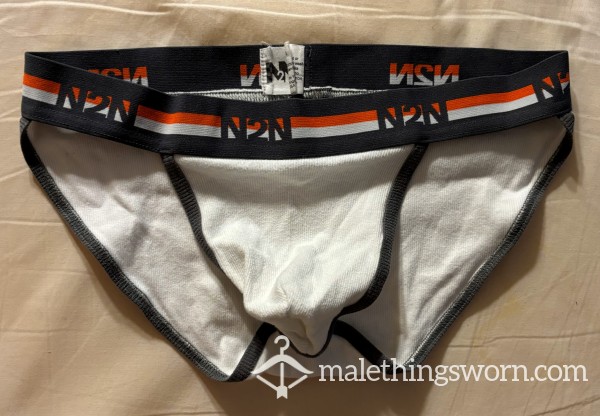 White N2N Bikini Briefs Orange Waistband Size XL