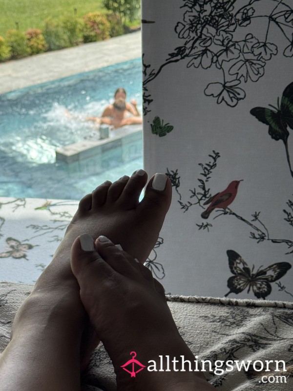 White Nail Polished Toes