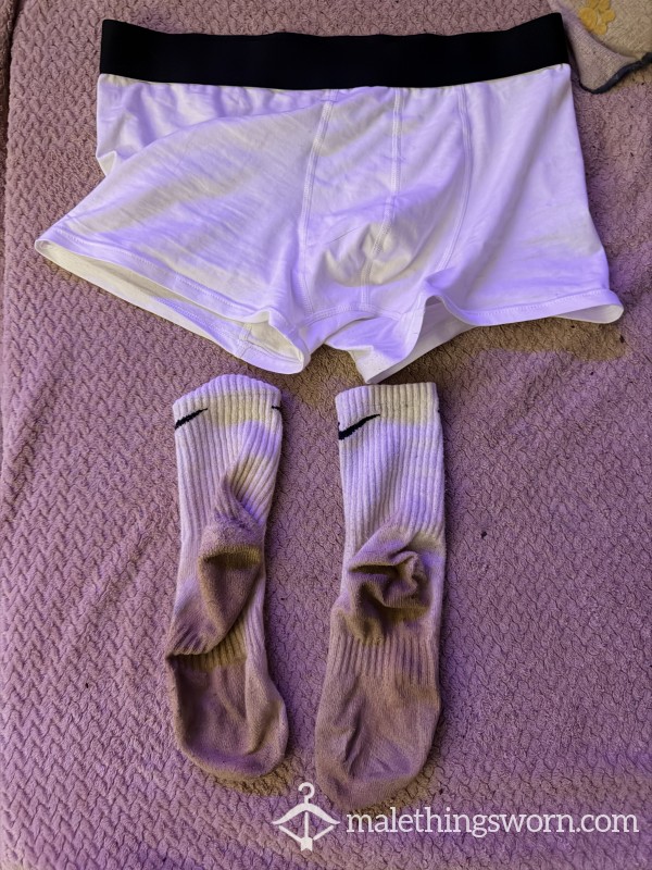 White Nike Sock With 48hr Wear And White Boxers With Black Band 48 Hour Wear