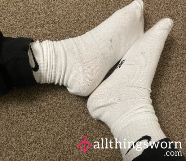 White Nike Socks That I Wore Today While I Was Cleaning The House, Always Work Up A Sweat When I’m Cleaning 👀💋😉