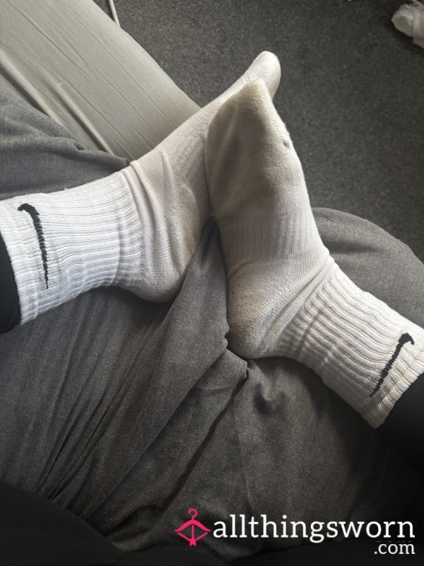 White Nike Socks, Worn All Day 9am-8pm