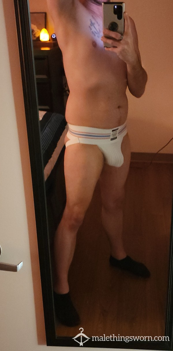 White Old School Gym Jockstrap