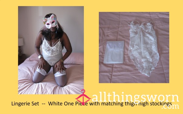 White One Piece With Thigh High Stockings