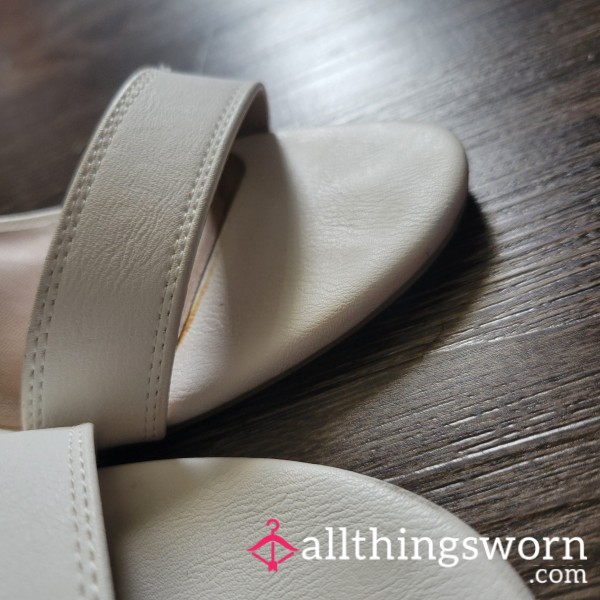 White Open-toe Wedge Heels