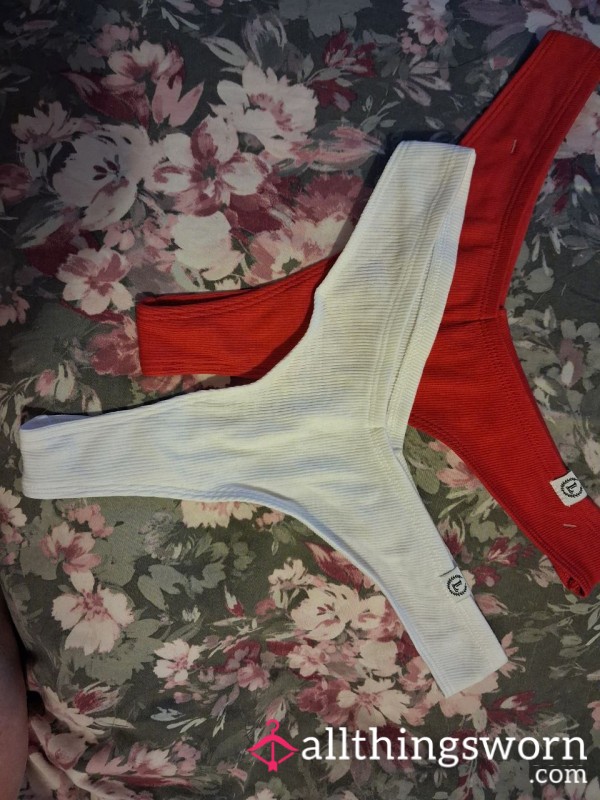 White 🤍 Or Red ♥️ Ribbed Worn Thongs