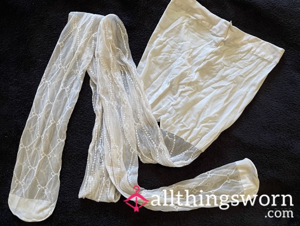 White Pantyhose With Holes - 48hr Worn On Thick MILF Thighs & Sweaty Pu**y! 💜🔥