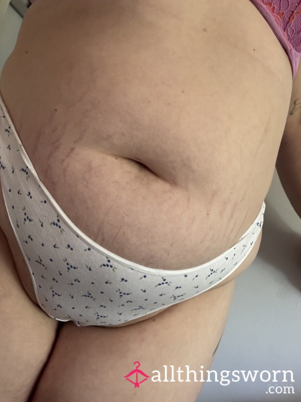 White Patterned Cotton Thong