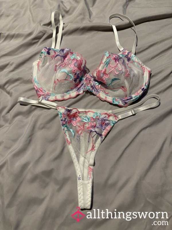 White Pink And Blue Lingerie Set
