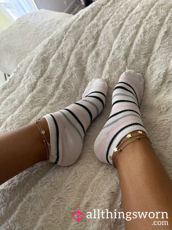 🤍 White + Pink + Black Ankle Footsie Gym Socks | Stripped 🤍