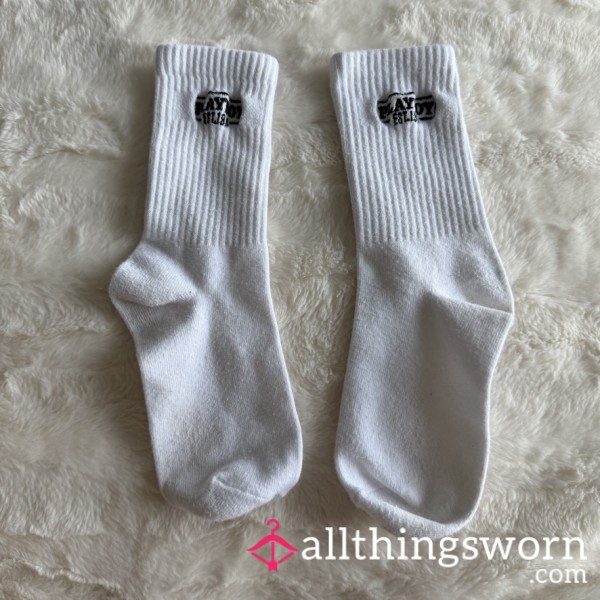 White Playboy Crew Socks