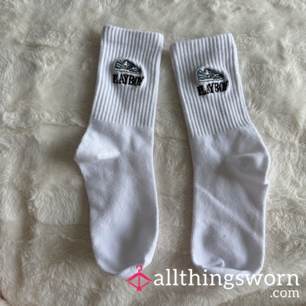 White Playboy Crew Socks