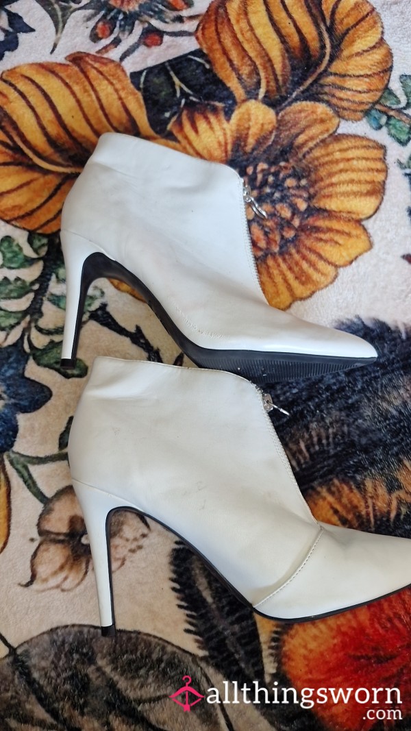 White Pointed Ankle Stilettos