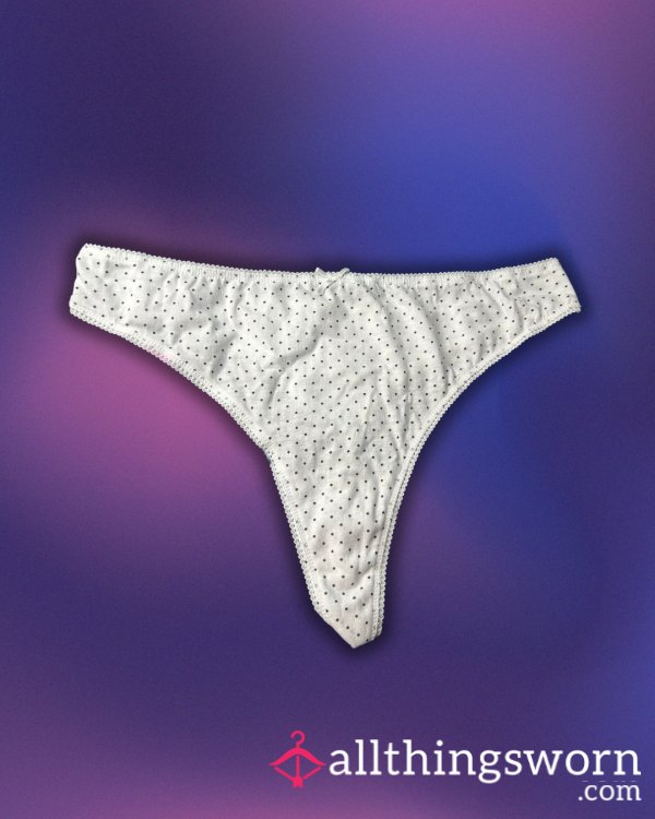 White Polka Dot Cotton Thong
