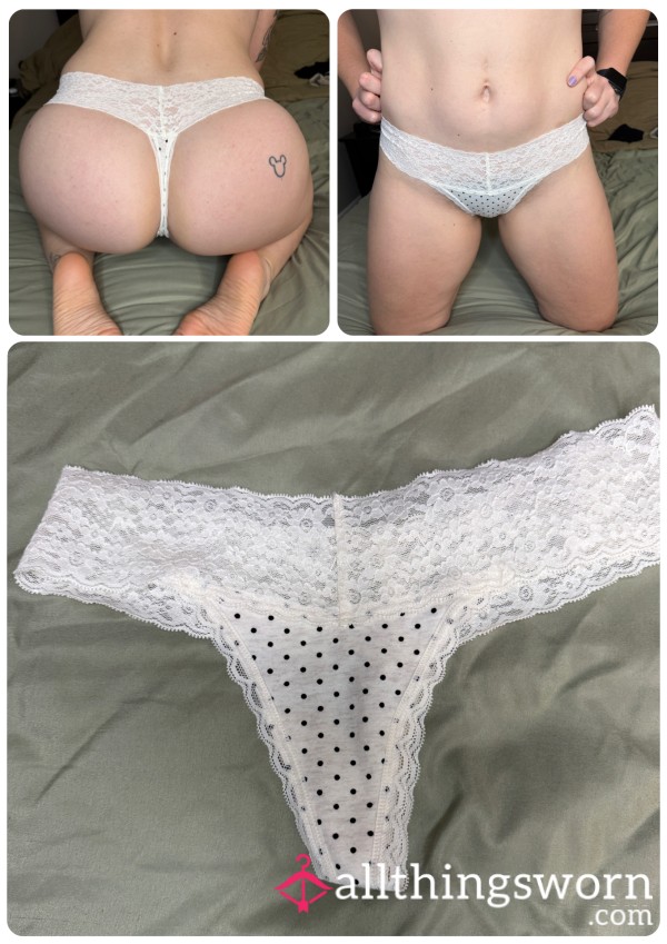 White Polka-Dot Thong W/ Lace