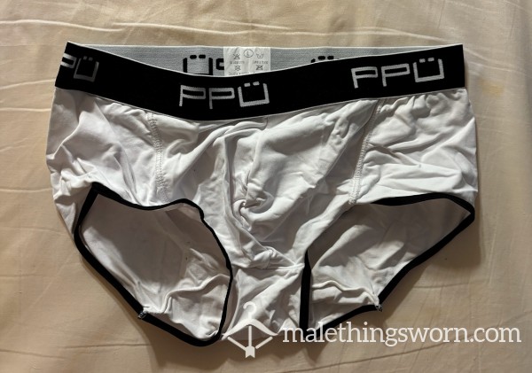 White PPU Boy Briefs With Black Piping Size Large