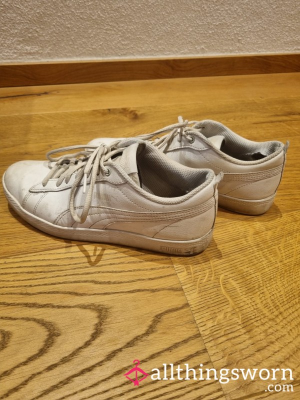 White Puma Sneakers – Worn. Really Worn.
