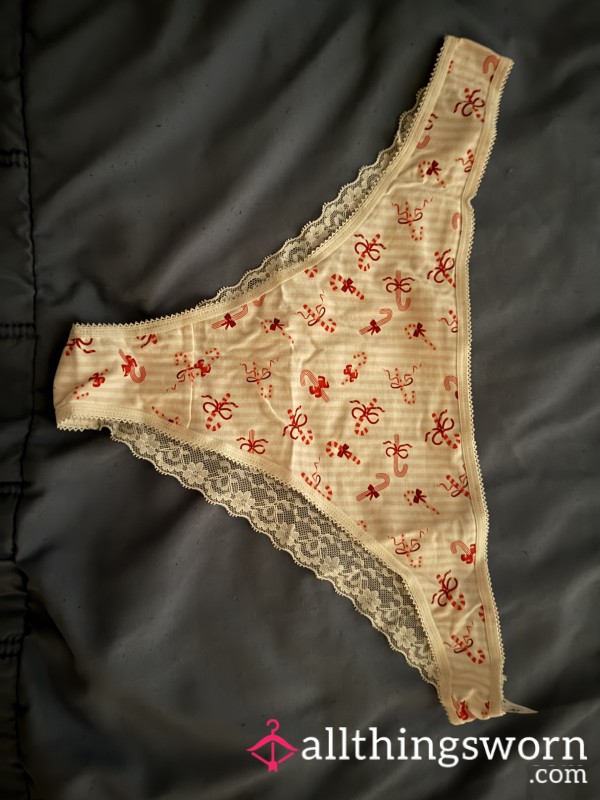 White, Red Candycane Thong