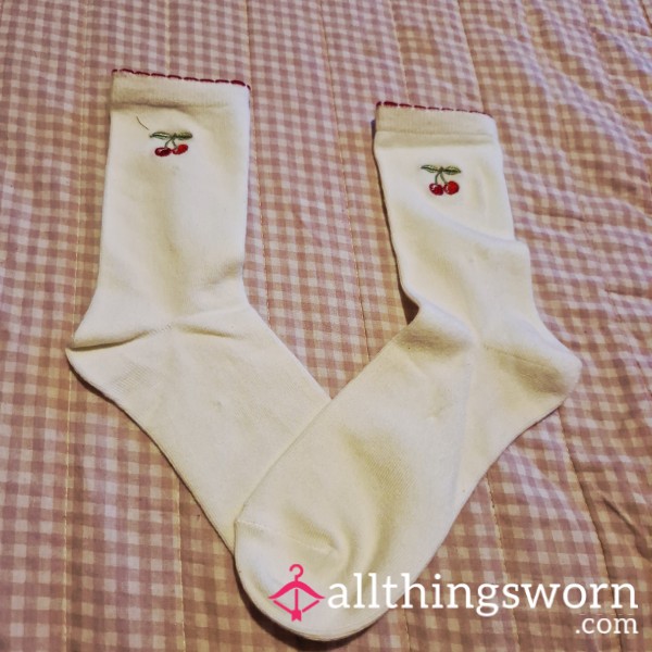 White Red Trim Cherry Socks 🍒🖤